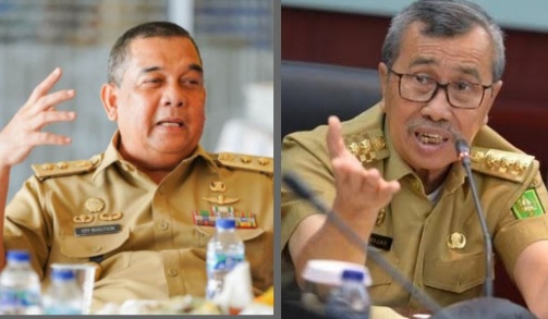 Gubernur Syamsuar (kanan) dan Wagubri Edy Natar batal jadi Bacaleg Pemilu 2024 (foto/int)